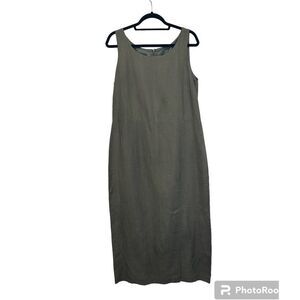 Laura Ashley Midi Dress Womens 12 100% Linen‎ Green Sleeveless Lagenlook Boxy